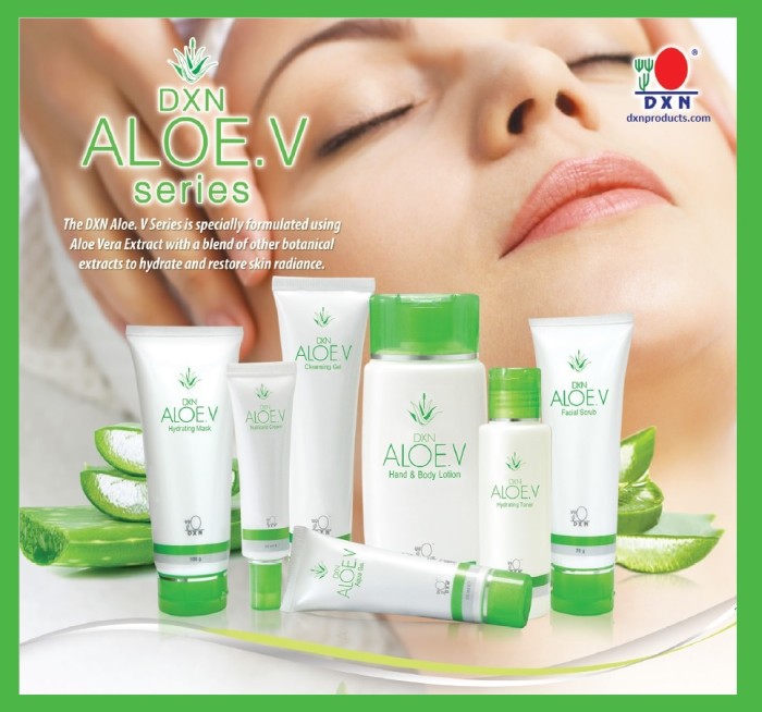 DXN Aloe V Series with Aloe barbadensis extract.