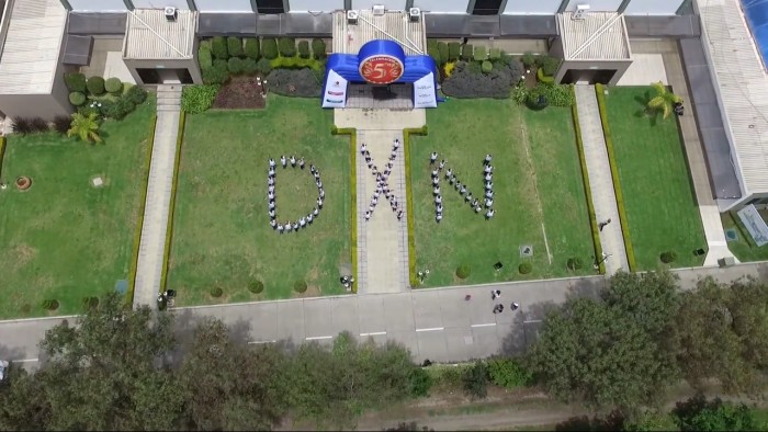 DXN members on nice green grass forming the 3 letters of the name of the company