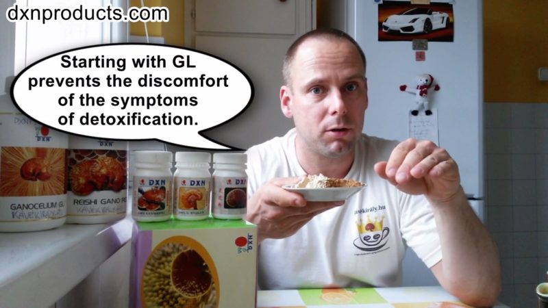 DXN Ganocelium extract presented at home on a plate by Gergely Takács, DXN products distributor