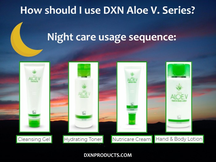 How should I use DXN Aloe Vera Cosmetics for night care?