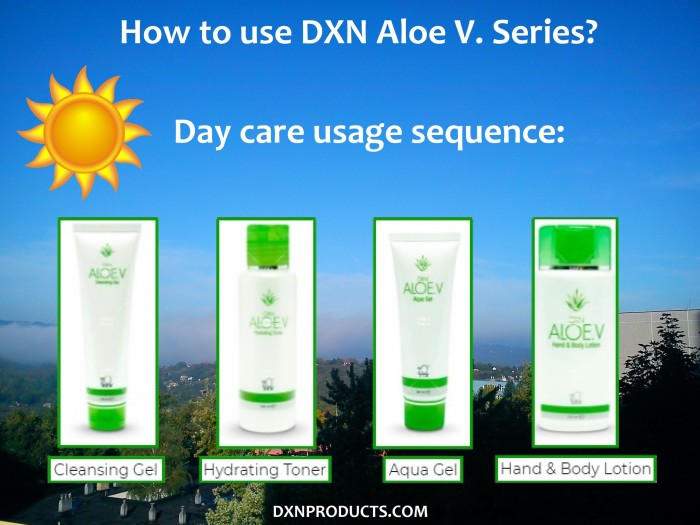 This is how DXN Aloe V. Series should be used for day care of your skin.